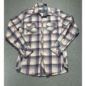 BKE Buckle Shirt Snap Button Size M Blue White Plaid‎ Western Long Sleeve